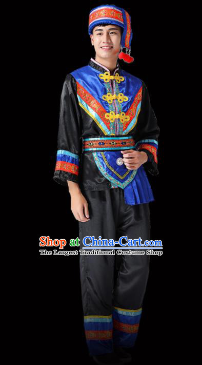 Chinese Traditional Miao Minority Folk Dance Black Clothing Ethnic Dance Costumes for Men
