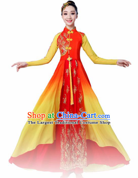 Chinese Traditional Folk Dance Red Dress Classical Dance Umbrella Dance Costumes for Women