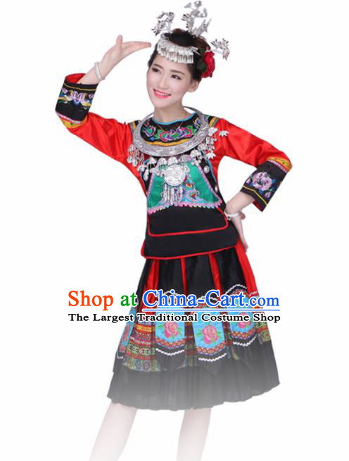 Chinese Ethnic Minority Embroidered Dress Traditional Miao Nationality Folk Dance Costumes for Women
