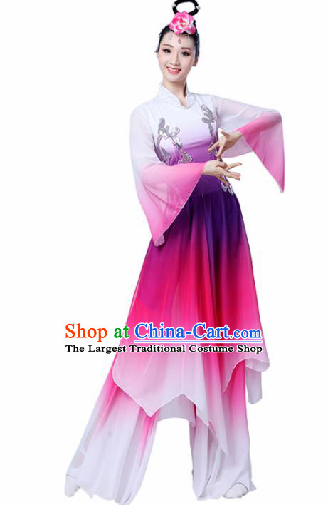 Chinese Traditional Folk Dance Rosy Dress Classical Dance Umbrella Dance Costumes for Women
