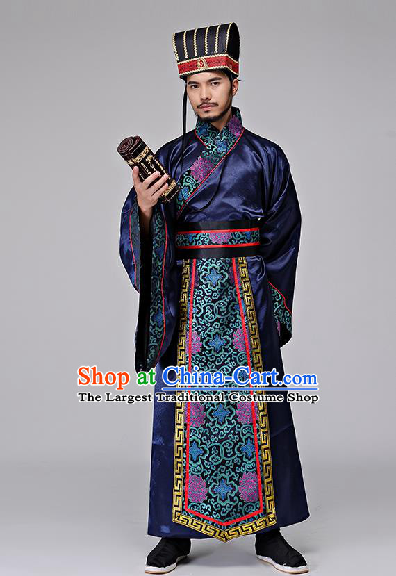 Traditional Chinese Three Kingdoms Period Minister Zhuge Liang Costumes Ancient Drama Chancellor Clothing for Men