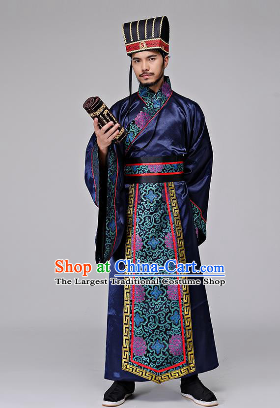 Traditional Chinese Three Kingdoms Period Minister Zhuge Liang Costumes Ancient Drama Chancellor Clothing for Men