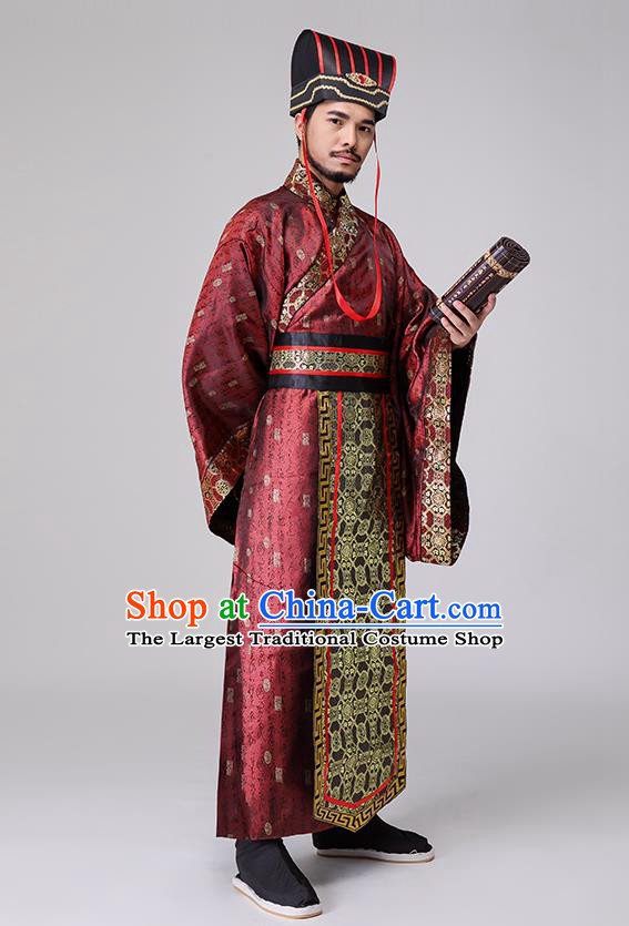 Traditional Chinese Han Dynasty Costumes Ancient Drama Chancellor Clothing for Men