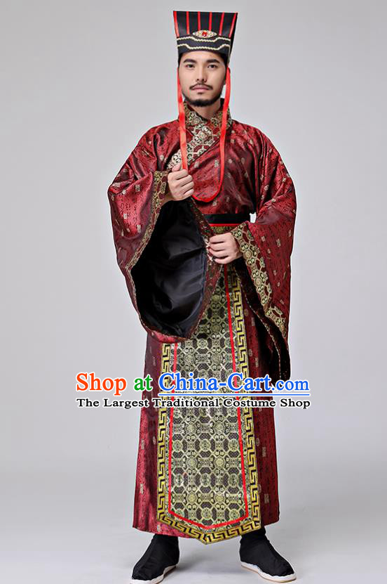 Traditional Chinese Han Dynasty Costumes Ancient Drama Chancellor Clothing for Men