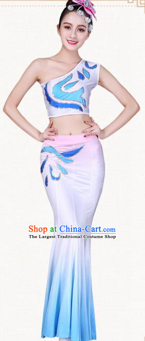 Chinese Traditional Dai Nationality Pink Dress Ethnic Peacock Dance Folk Dance Costumes for Women