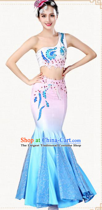 Traditional Chinese Dai Nationality Dress Ethnic Peacock Dance Folk Dance Costumes for Women