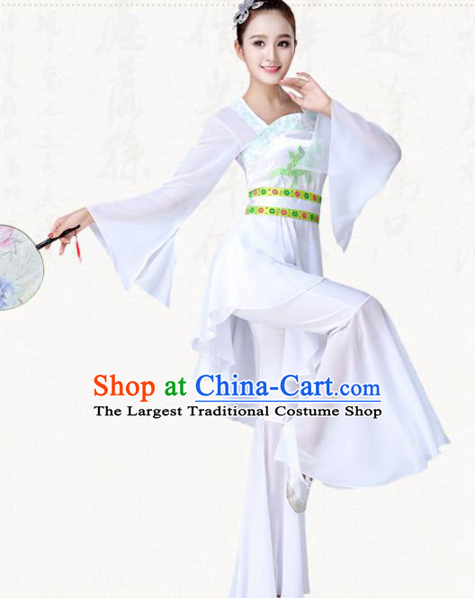 Chinese Traditional Classical Dance Fan Dance White Dress Group Dance Costumes for Women