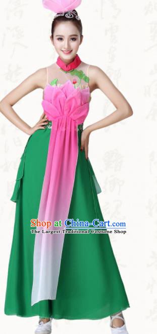 Chinese Traditional Classical Dance Lotus Dance Green Dress Group Dance Costumes for Women