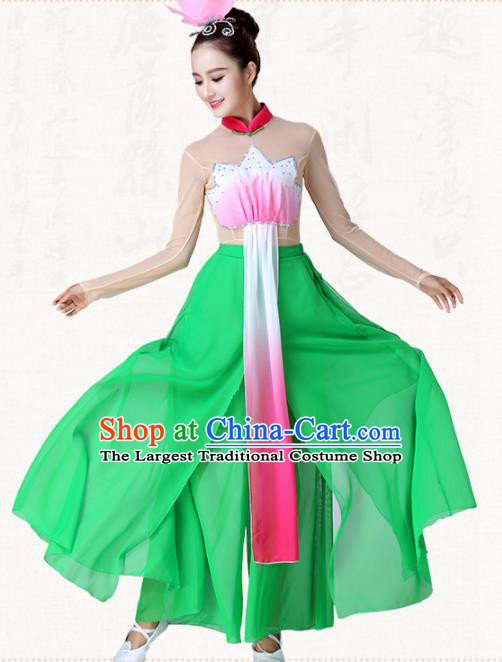 Chinese Traditional Classical Dance Green Dress Lotus Dance Group Dance Costumes for Women