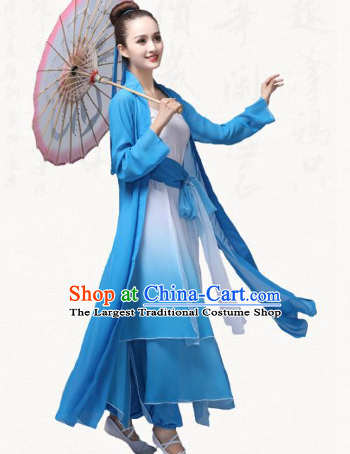 Chinese Traditional Classical Dance Blue Dress Group Dance Costumes for Women