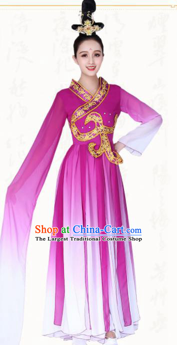 Chinese Traditional Classical Dance Purple Hanfu Dress Ancient Water Sleeve Group Dance Costumes for Women