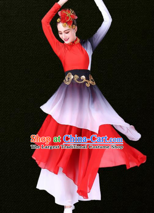 Chinese Traditional Classical Dance Red Dress Group Dance Costumes for Women