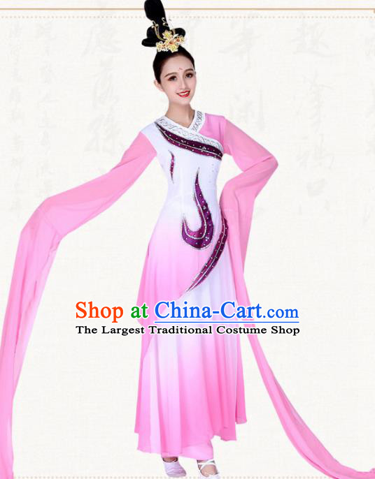 Chinese Traditional Classical Dance Pink Water Sleeve Dress Ancient Group Dance Costumes for Women