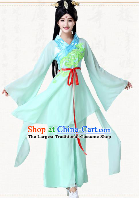 Chinese Traditional Classical Dance Green Dress Ancient Peri Goddess Group Dance Costumes for Women