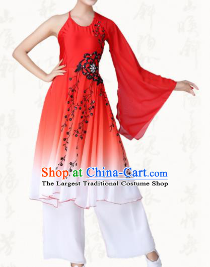 Traditional Chinese Classical Dance Umbrella Dance Red Dress Group Dance Costumes for Women