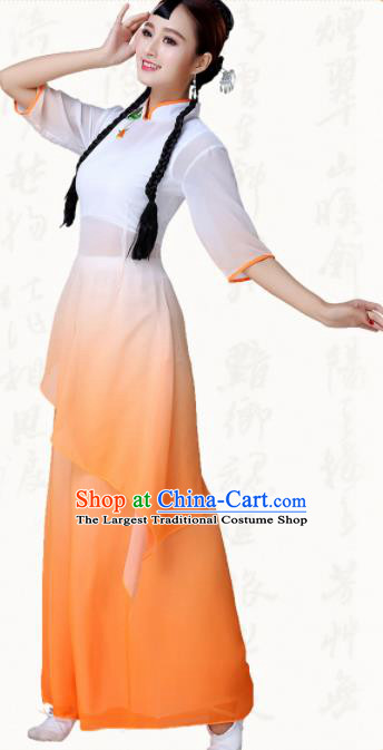 Traditional Chinese Classical Dance Umbrella Dance Orange Dress Group Dance Costumes for Women