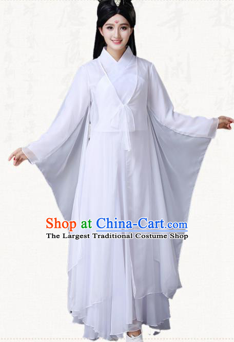 Traditional Chinese Classical Dance White Dress Ancient Goddess Group Dance Costumes for Women
