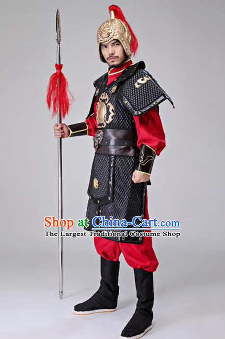 Traditional Chinese Han Dynasty Drama General Costumes Ancient Warrior Helmet and Body Armour for Men