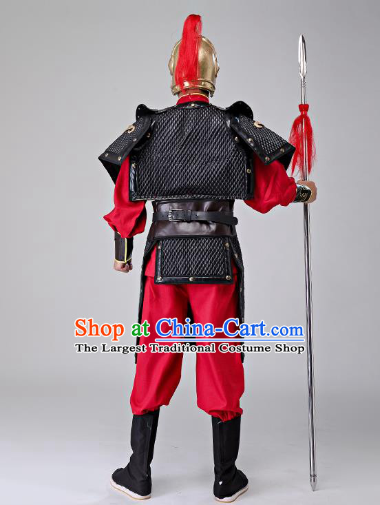 Traditional Chinese Han Dynasty Drama General Costumes Ancient Warrior Helmet and Body Armour for Men