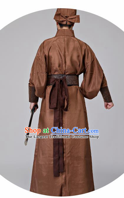 Traditional Chinese Three Kingdoms Period Swordsman Brown Costumes Ancient Drama Knight Clothing for Men