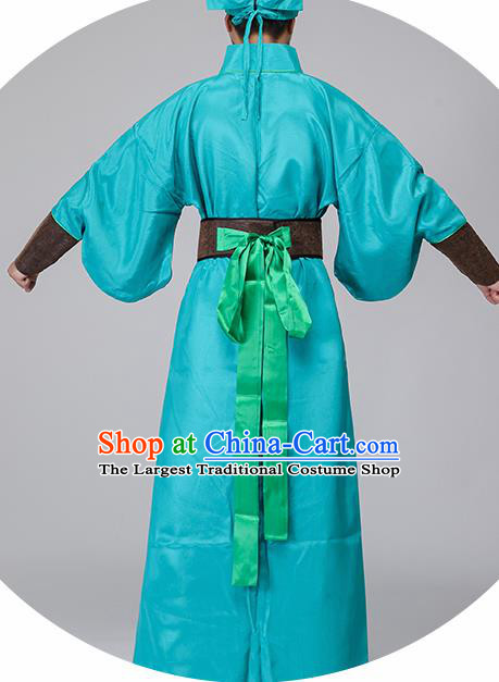 Traditional Chinese Three Kingdoms Period Swordsman Blue Costumes Ancient Drama Knight Clothing for Men