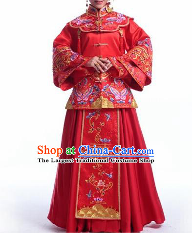 Traditional Chinese Embroidered Red Xiuhe Suit Ancient Bride Wedding Costumes for Women