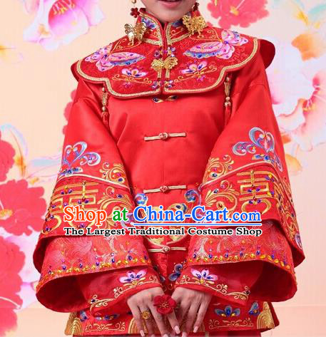 Traditional Chinese Embroidered Red Xiuhe Suit Ancient Bride Wedding Costumes for Women