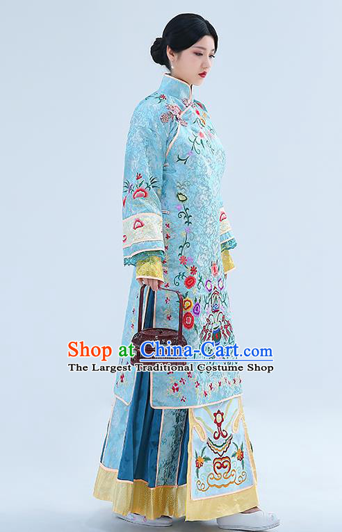 Traditional Chinese Qing Dynasty Drama Young Mistress Dress Ancient Nobility Lady Embroidered Costumes for Women