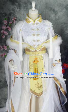 Traditional Chinese Embroidered Costumes Ancient Princess White Hanfu Dress for Women