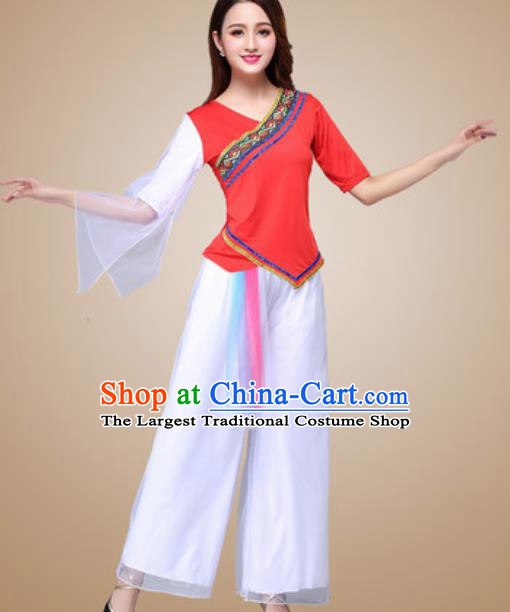 Traditional Chinese Folk Dance Yangko Costumes Fan Dance Group Dance Red Clothing for Women