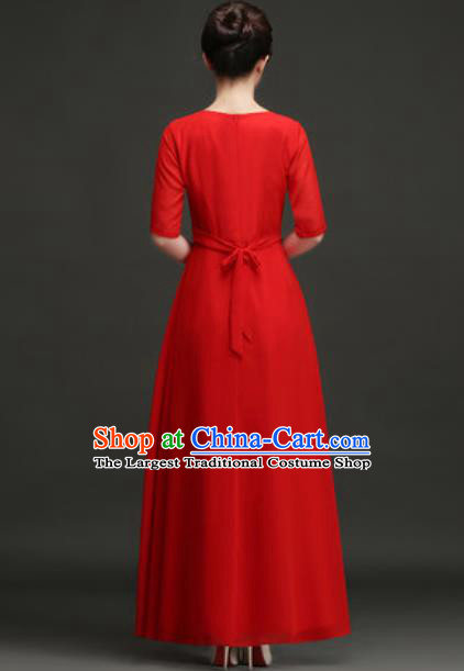 Top Grade Chorus Compere Costume Modern Dance Group Dance Red Dress for Women