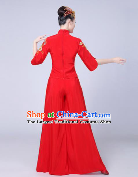 Traditional Chinese Folk Dance Fan Dance Yangko Costumes Group Dance Red Clothing for Women