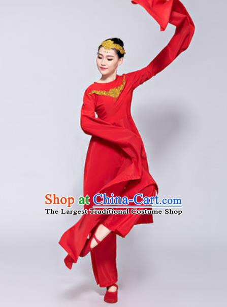 Traditional Chinese Classical Dance Costumes Folk Dance Group Dance Red Dress for Women