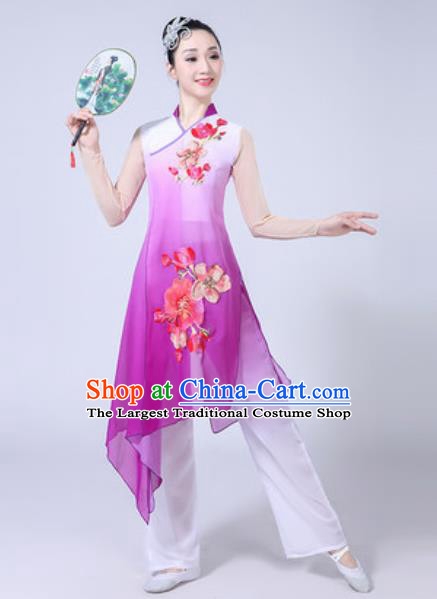 Traditional Chinese Classical Dance Costumes Fan Dance Group Dance Purple Dress for Women