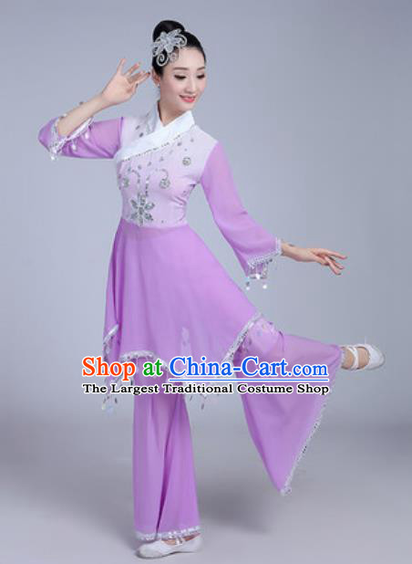 Traditional Chinese Classical Dance Costumes Fan Dance Group Dance Purple Dress for Women