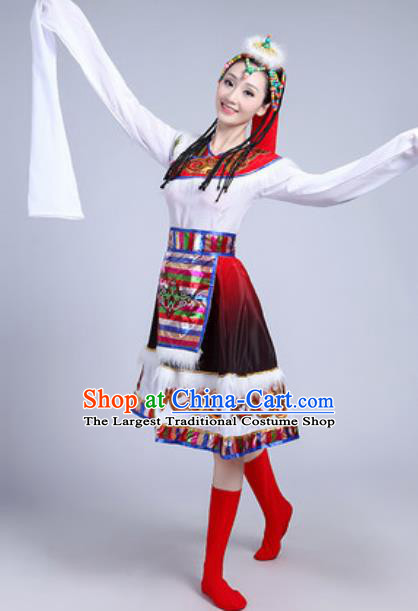 Traditional Chinese Zang Nationality Dance Costume Tibetan Ethnic Dress for Women