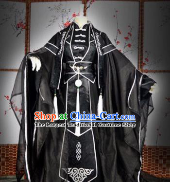 Traditional Chinese Cosplay Royal Highness Embroidered Black Costumes Ancient Swordsman Hanfu Clothing for Men