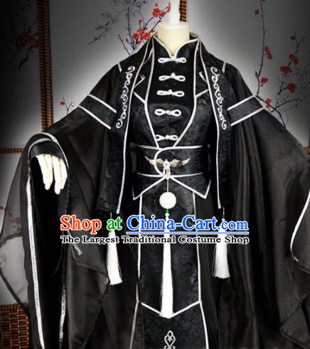 Traditional Chinese Cosplay Royal Highness Embroidered Black Costumes Ancient Swordsman Hanfu Clothing for Men