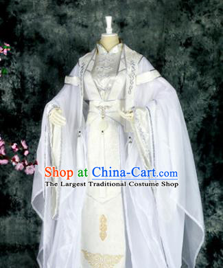 Traditional Chinese Cosplay Royal Highness White Costumes Ancient Swordsman Hanfu Clothing for Men