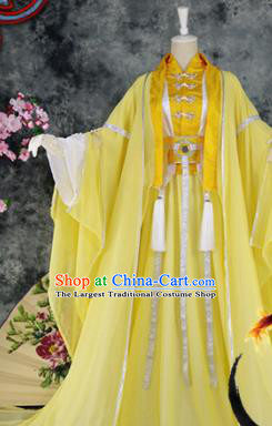 Traditional Chinese Cosplay Childe Yellow Costumes Ancient Swordsman Hanfu Clothing for Men