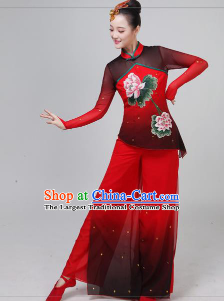 Traditional Chinese Classical Dance Red Costumes Folk Dance Yangko Clothing for Women