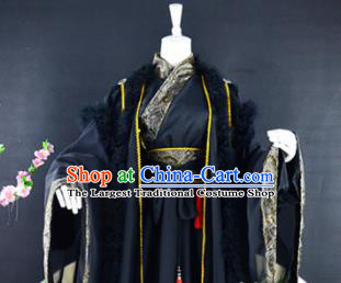 Traditional Chinese Cosplay Childe Costumes Ancient Royal Highness Swordsman Black Hanfu Clothing for Men