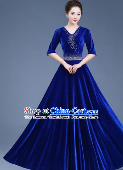 Top Grade Chorus Costume Modern Dance Group Dance Blue Dress for Women
