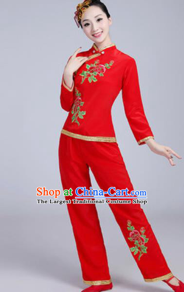 Traditional Chinese Group Dance Folk Dance Red Costumes Yanko Dance Clothing for Women