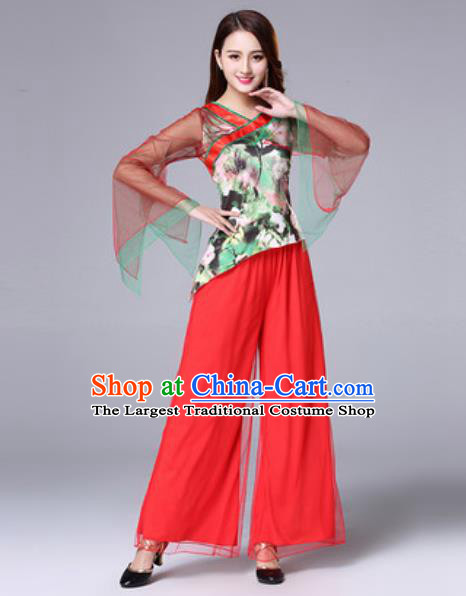 Traditional Chinese Folk Dance Red Costumes Fan Dance Yanko Dance Clothing for Women