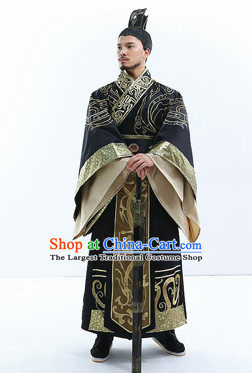 Traditional Chinese Qin Dynasty Majesty Costumes Ancient Drama Emperor Clothing for Men