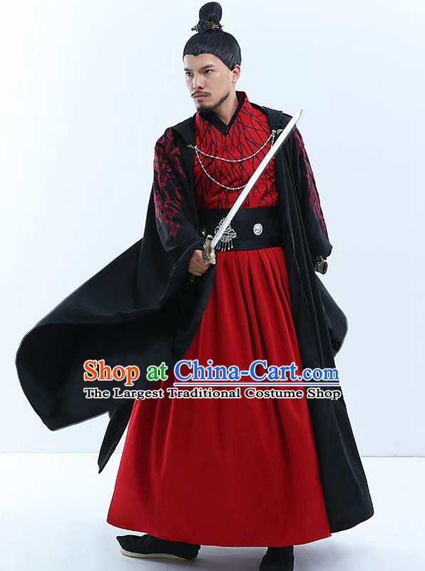 Traditional Chinese Qin Dynasty Swordsman Costumes Ancient Drama King Embroidered Clothing for Men