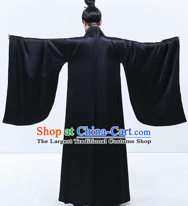 Traditional Chinese Drama Han Dynasty Emperor Costumes Ancient Majesty Black Robe for Men
