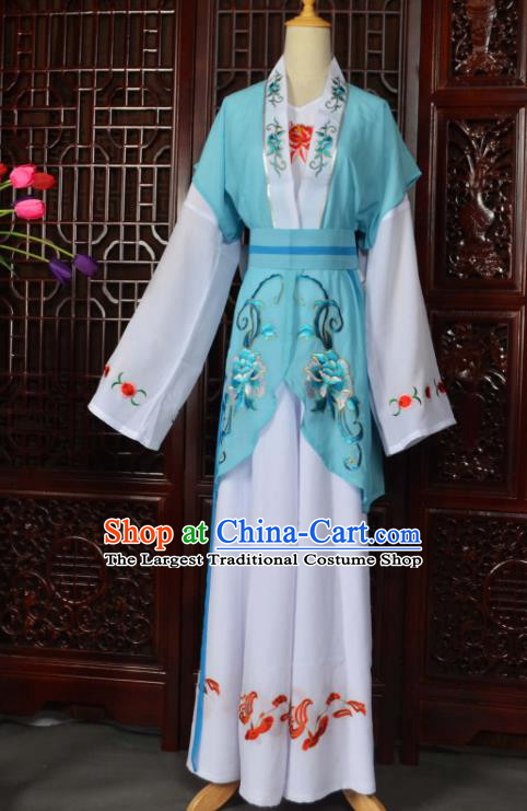Traditional Chinese Beijing Opera Young Lady Costumes Ancient Maidservants Blue Dress for Adults