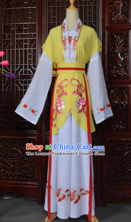 Traditional Chinese Beijing Opera Young Lady Costumes Ancient Maidservants Yellow Dress for Adults